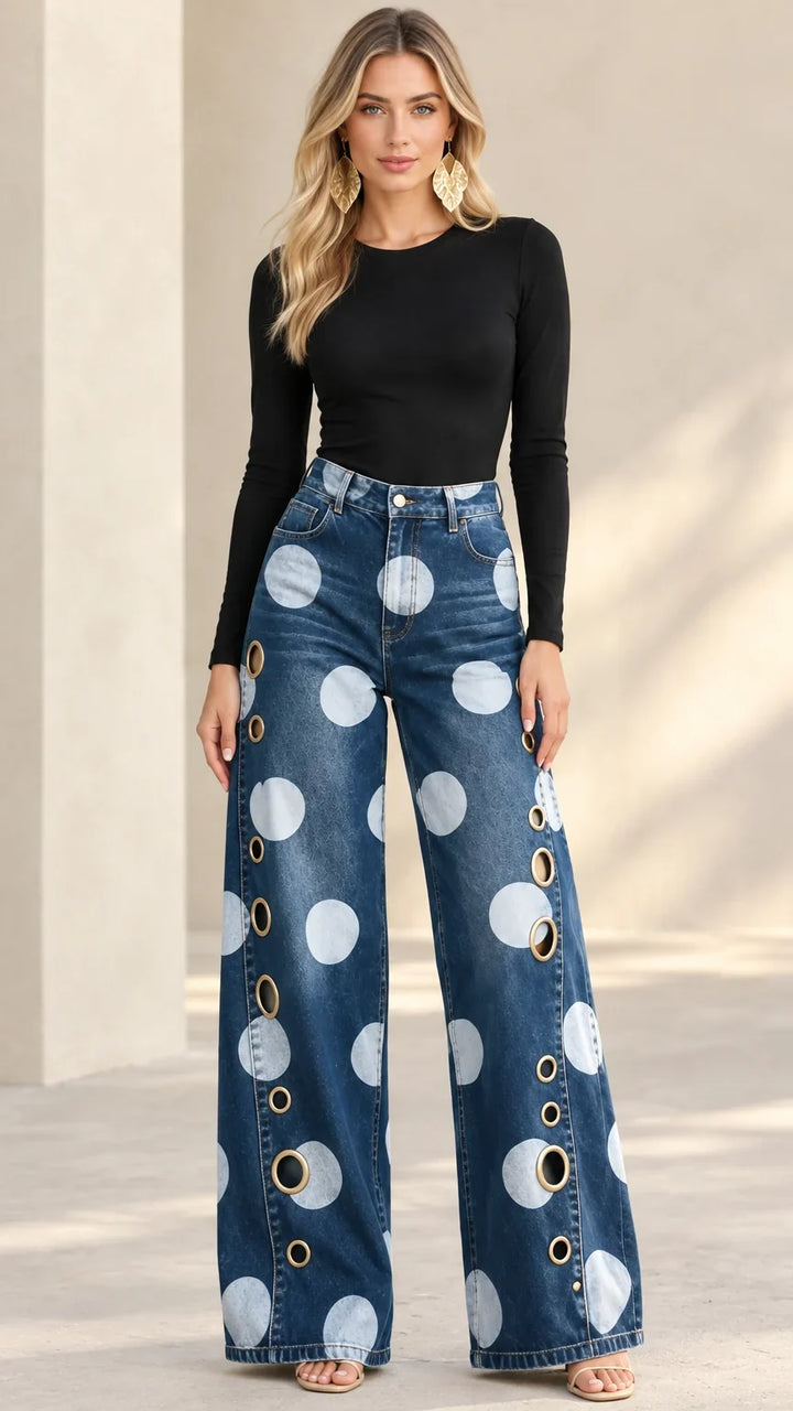 Alia - Vaqueros premium de pernera ancha con lunares