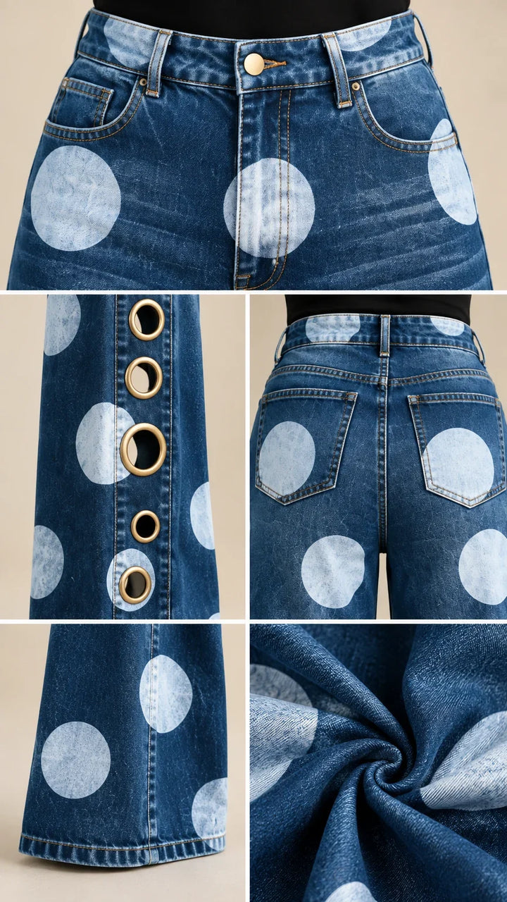 Alia - Vaqueros premium de pernera ancha con lunares