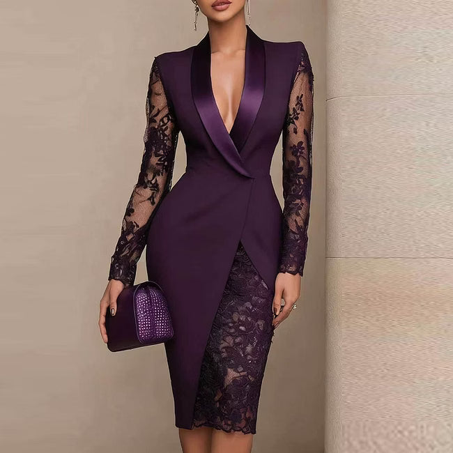 Menna - Vestido midi entallado con mangas de encaje elegantes