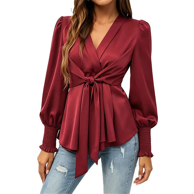Apolline - Blusa de satén elegante con diseño envolvente