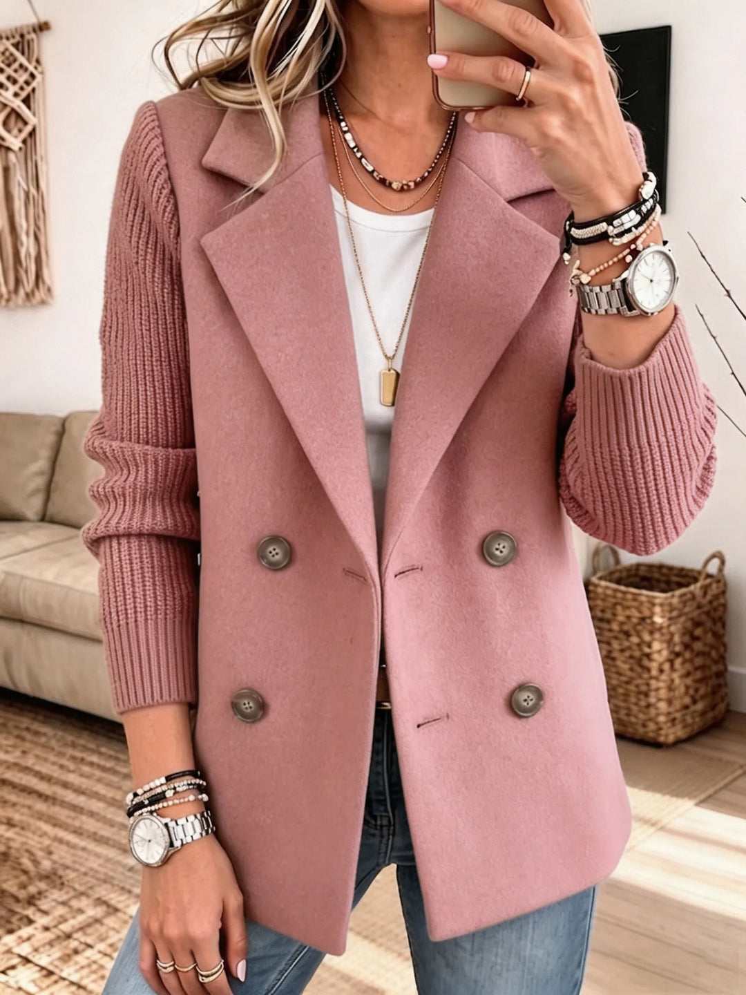 Lottie - Americana de tejidos combinados con tacto suave