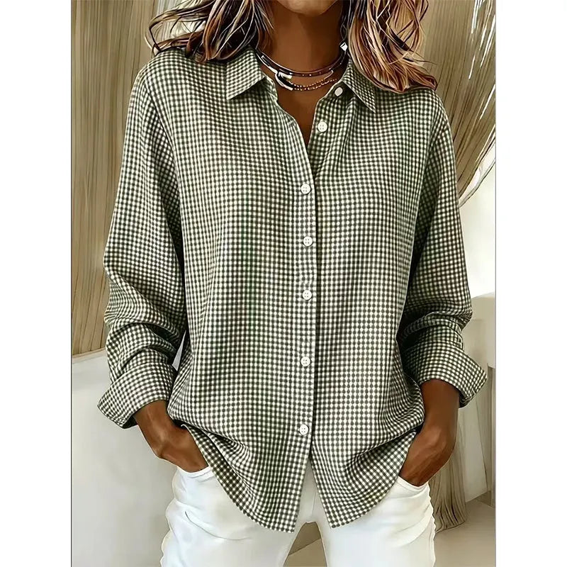 Illyssia - Blusa clásica abotonada a cuadros
