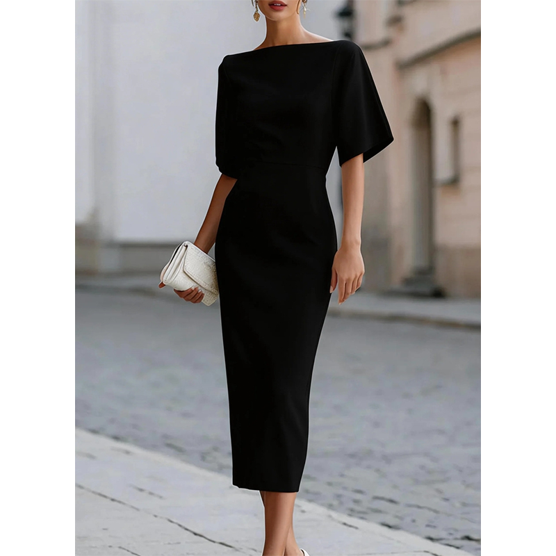 Leonelle - Vestido midi elegante con escote barco