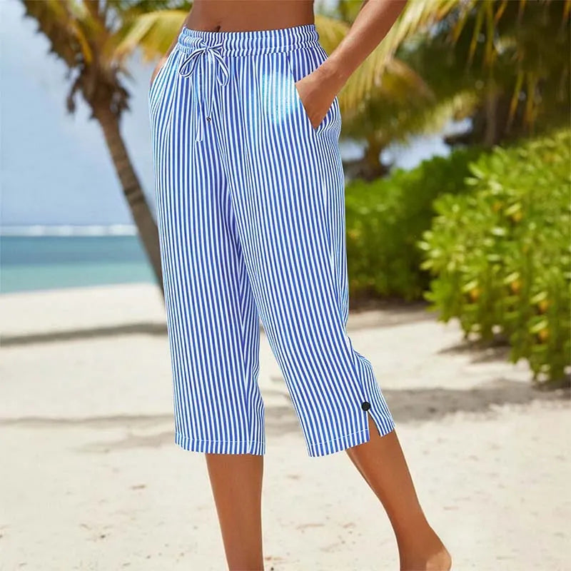 Roselina - Pantalón capri de rayas con cintura ajustable