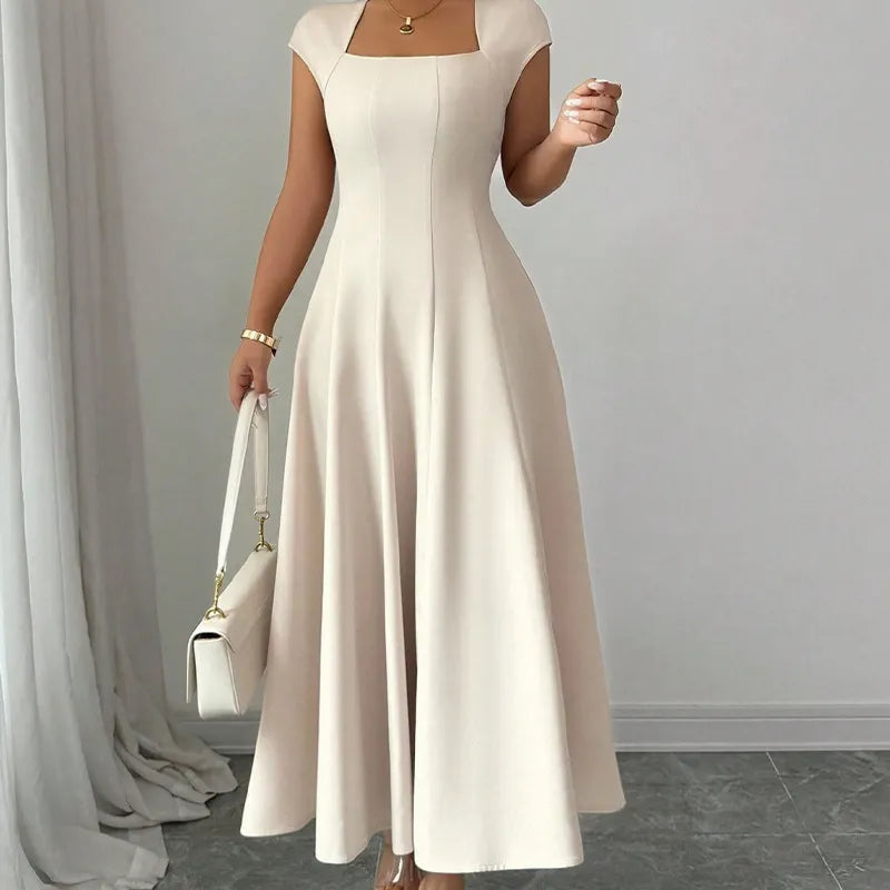 Ysolenne - Vestido midi con escote cuadrado de tacto suave