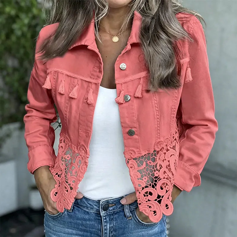 Anselia - Chaqueta con botones y bajo de encaje