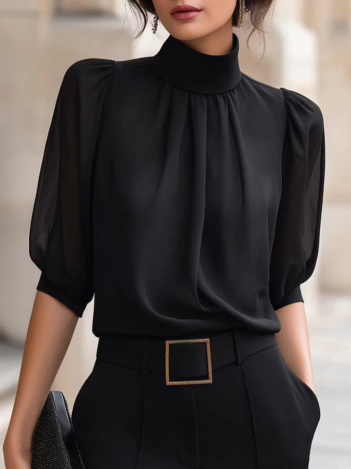 Valessique - Blusa plisada de cuello alto