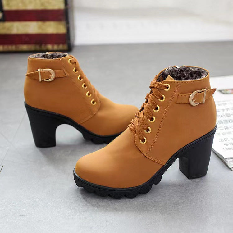 Mara - Botas de tacón ancho forradas en piel