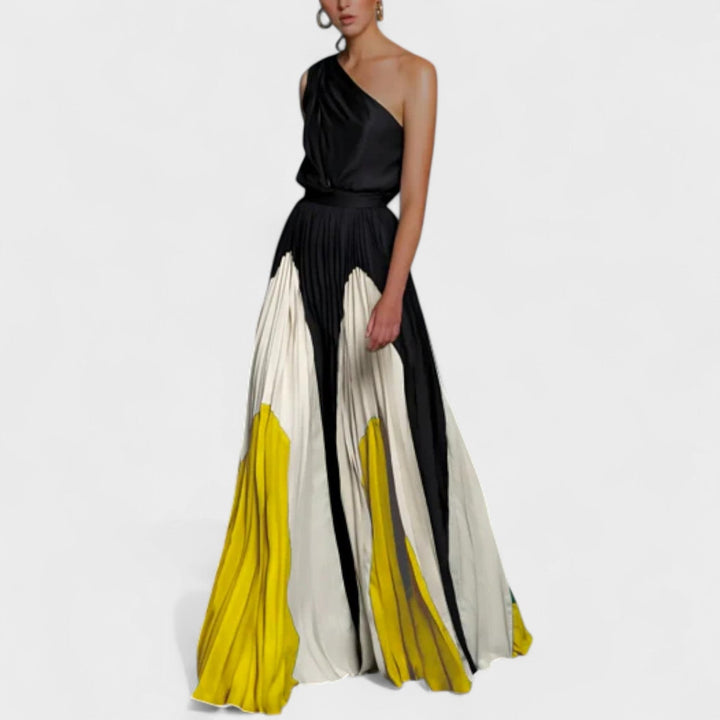 Elysia - Vestido largo elegante de un hombro con pliegues