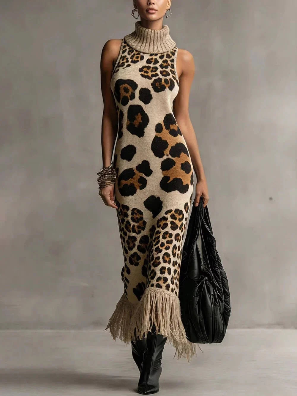 Orla - Vestido largo con estampado de leopardo texturizado