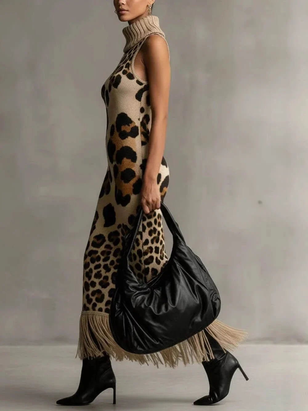 Orla - Vestido largo con estampado de leopardo texturizado