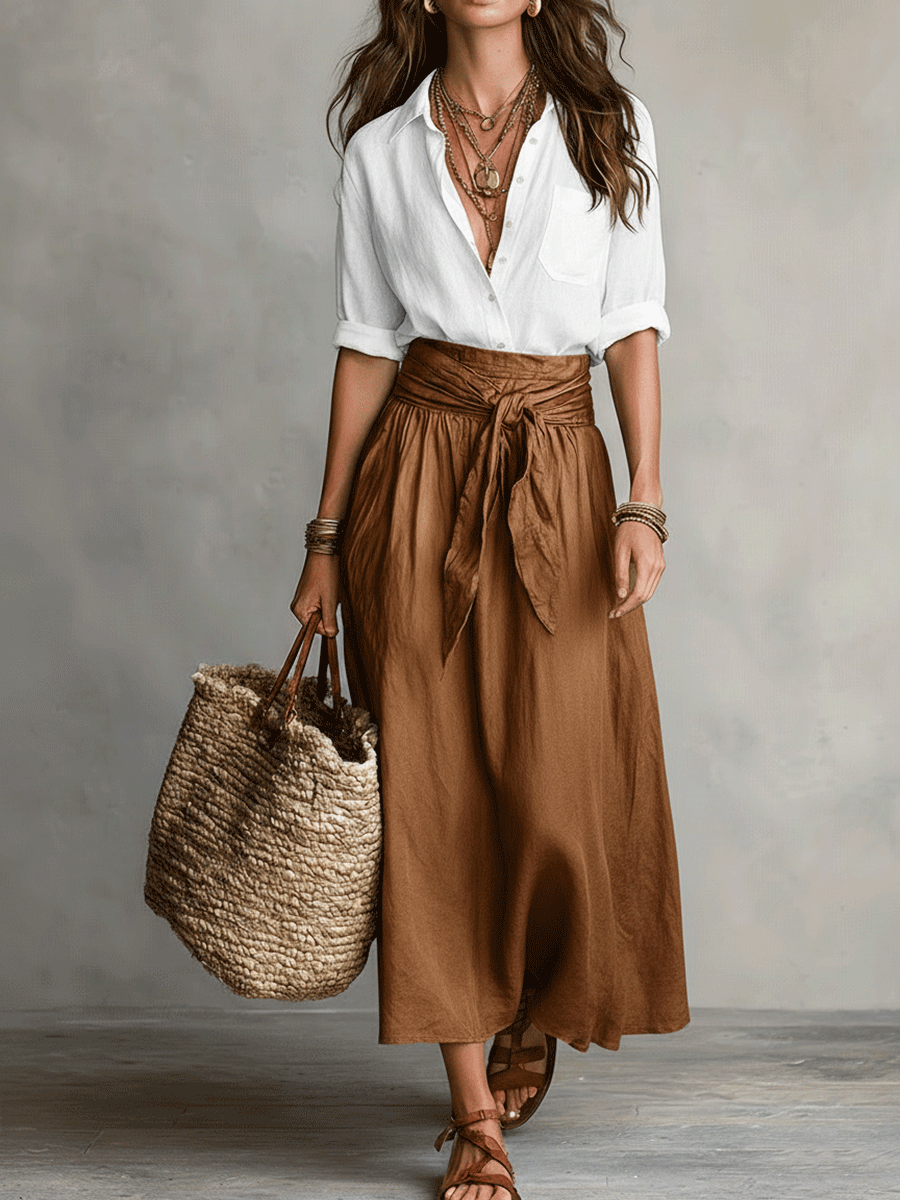 Estella - Conjunto de blusa elegante y falda midi