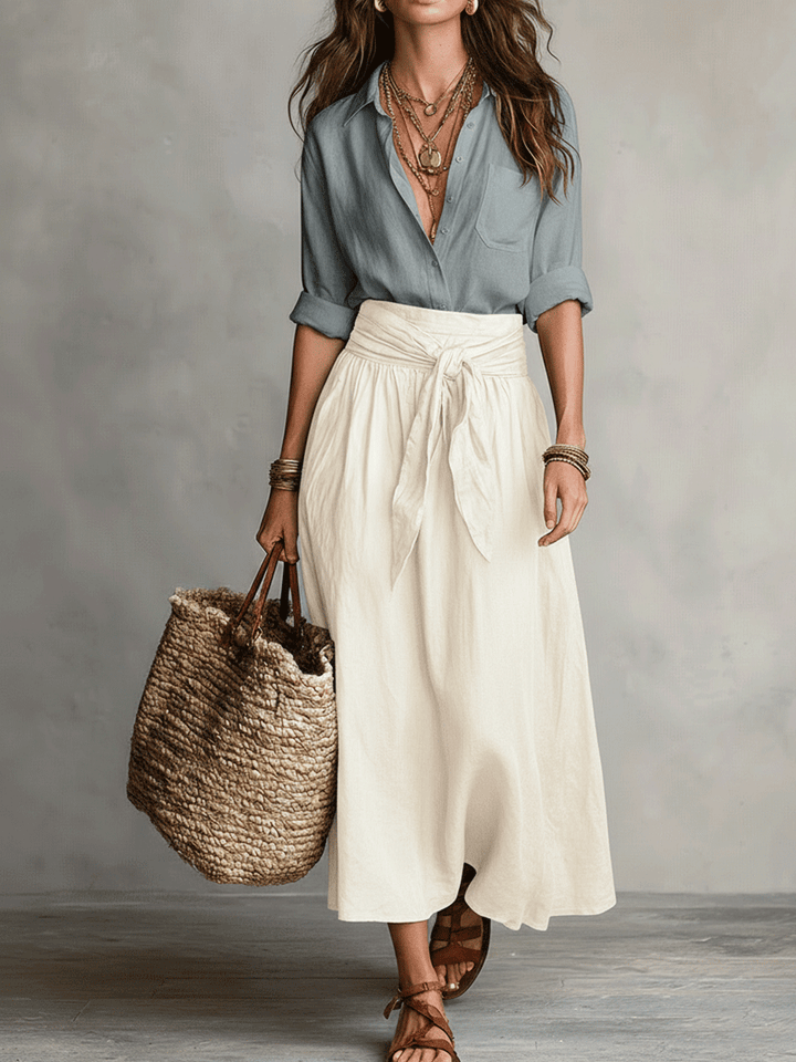 Estella - Conjunto de blusa elegante y falda midi