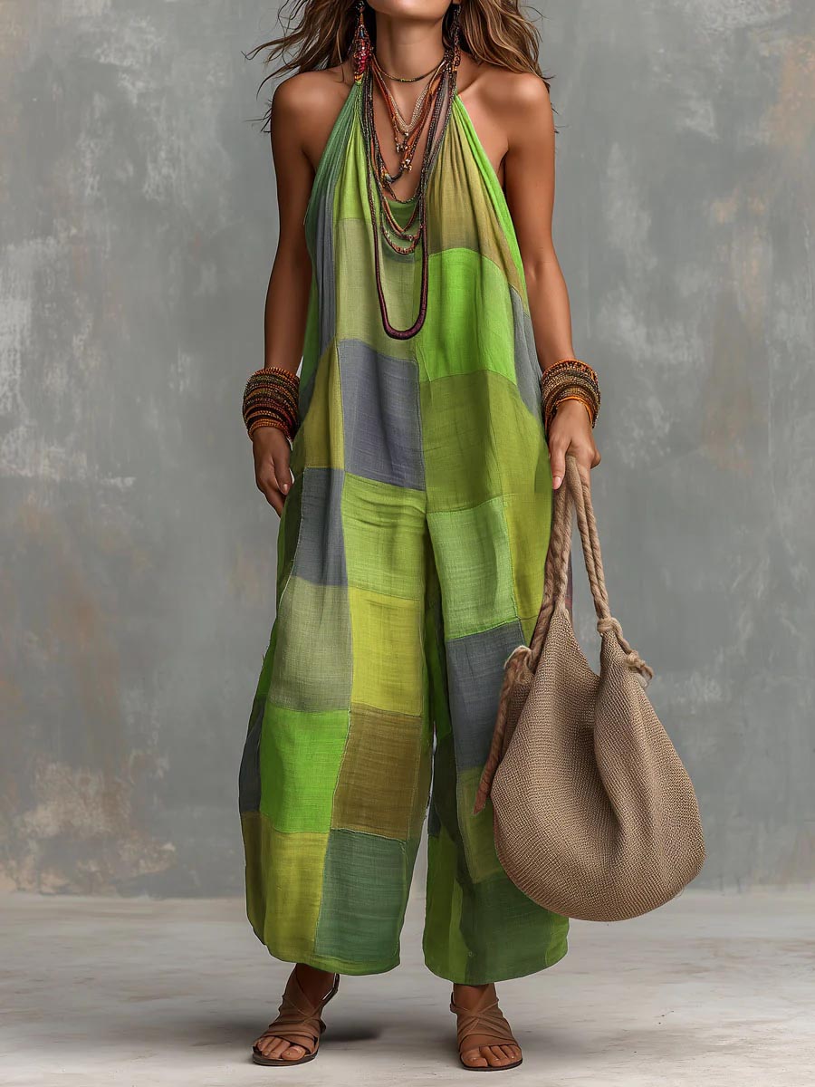 Adelyn - Mono de patchwork con escote halter