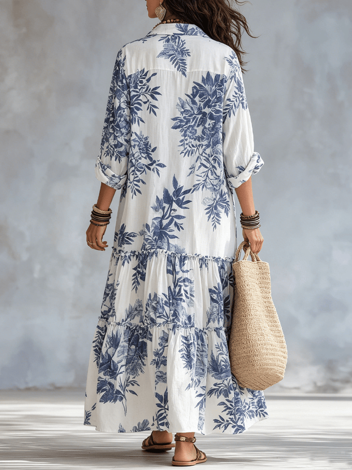 Thealise - Vestido largo ligero con estampado floral y botones