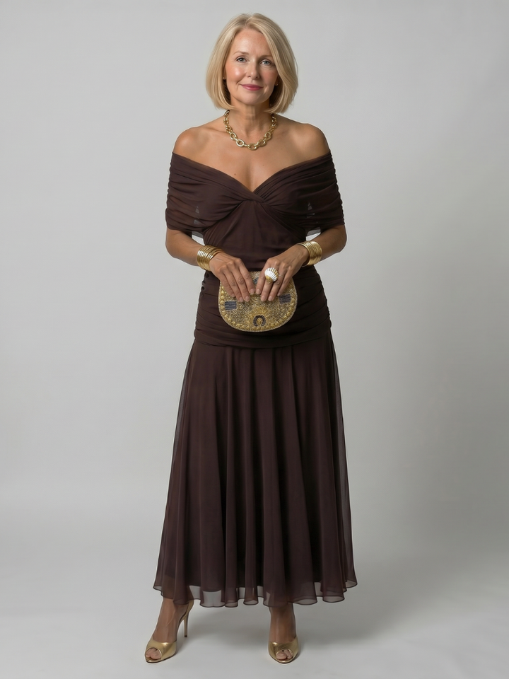 Galatea - Vestido midi ligero con escote Bardot
