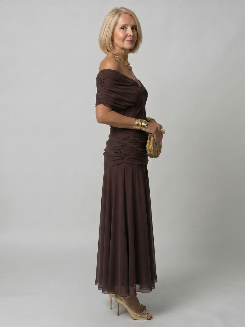 Galatea - Vestido midi ligero con escote Bardot