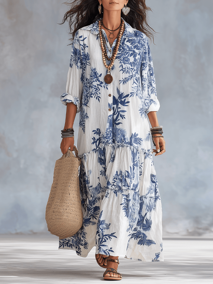 Thealise - Vestido largo ligero con estampado floral y botones