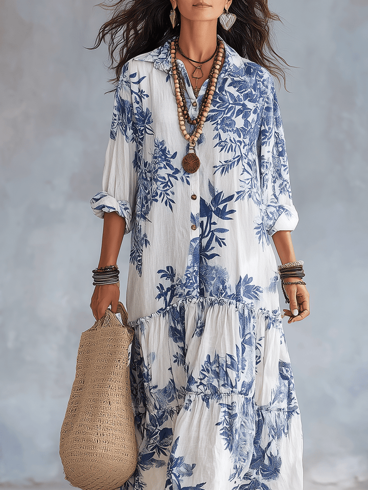 Thealise - Vestido largo ligero con estampado floral y botones
