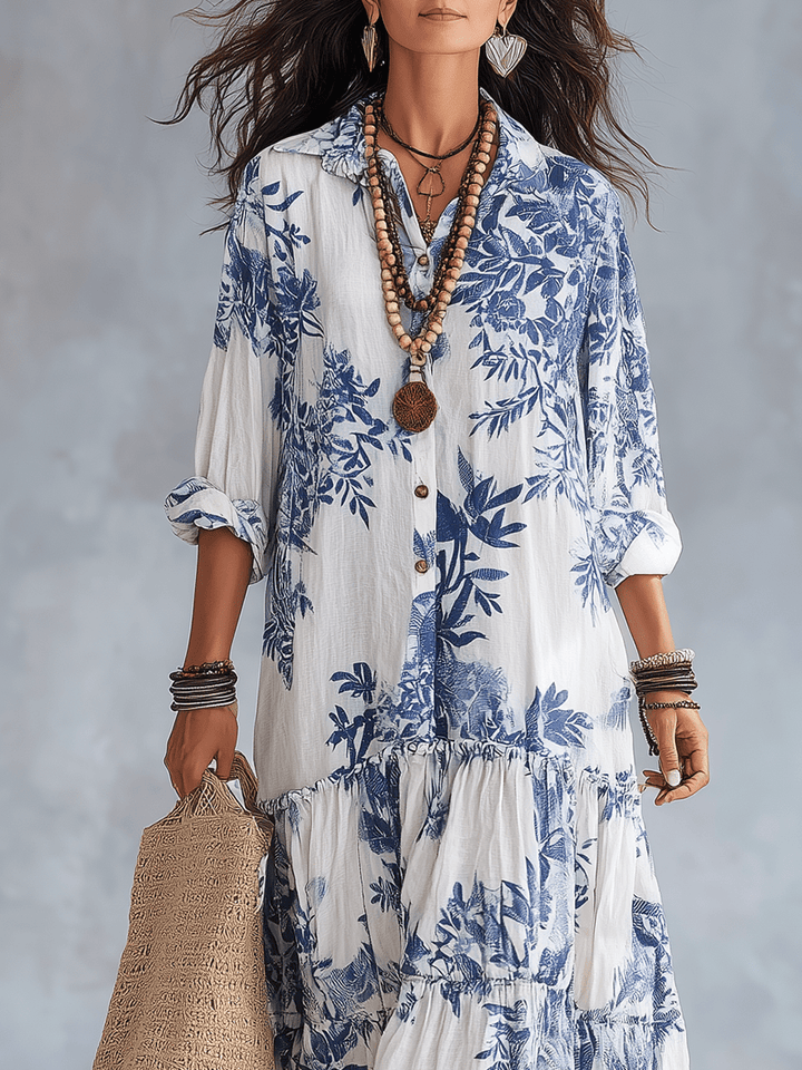 Thealise - Vestido largo ligero con estampado floral y botones