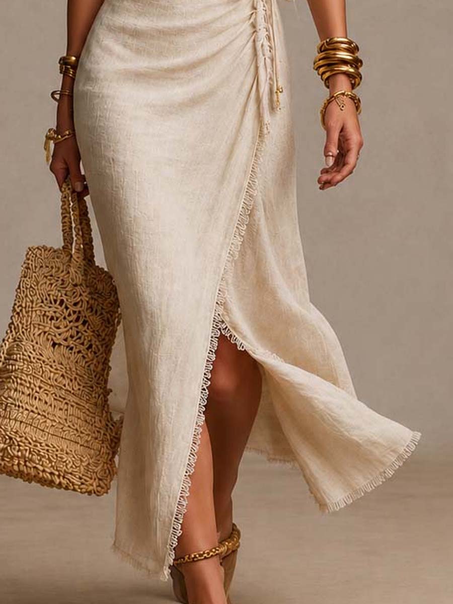 Aeloria - Vestido midi cruzado de lino premium
