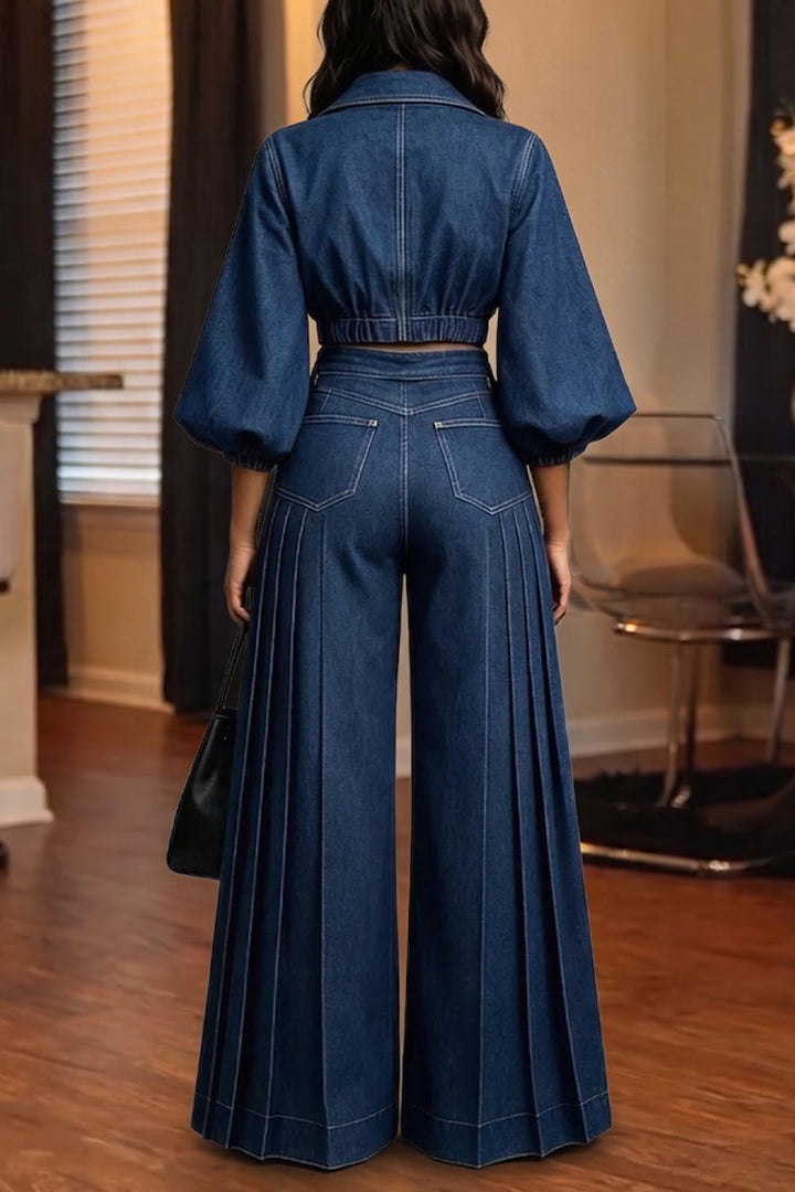 Ailene - Conjunto de chaqueta de manga abullonada y pantalones