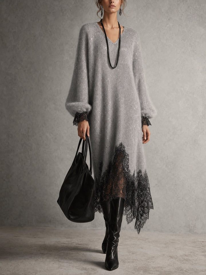 Jiska - Vestido midi con dobladillo de encaje