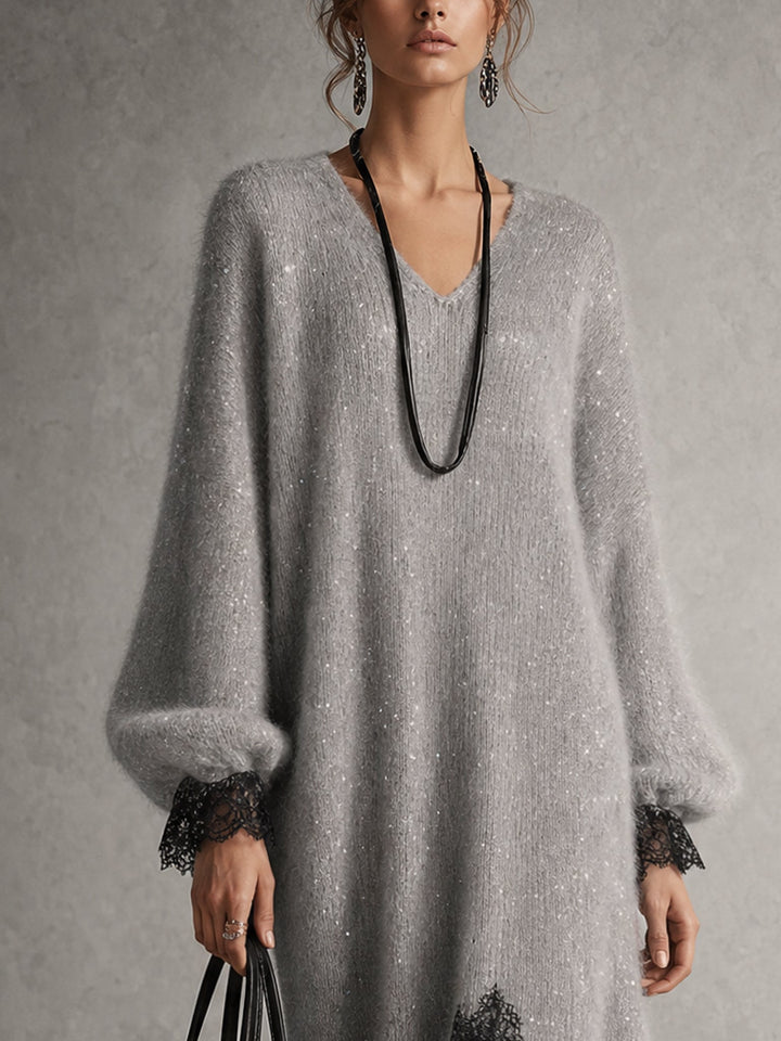 Jiska - Vestido midi con dobladillo de encaje