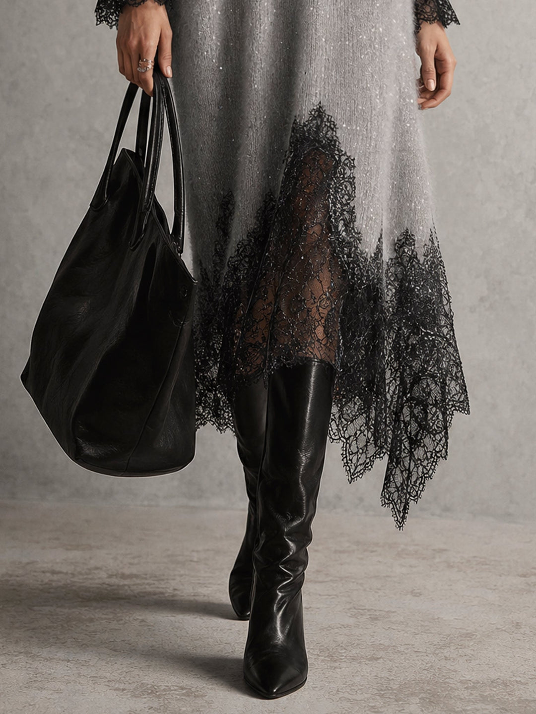 Jiska - Vestido midi con dobladillo de encaje