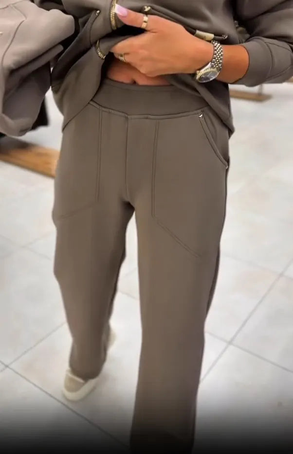 Floranique - Chaqueta corta con cierre delantero y pantalones de pernera ancha