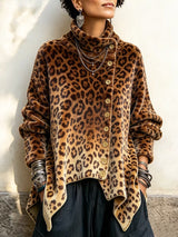 Cilla - Jersey de cuello alto con estampado de leopardo