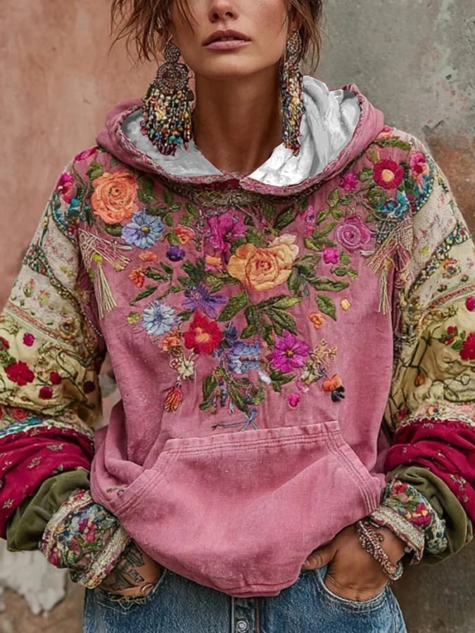 Norellia - Sudadera boho con bordados florales