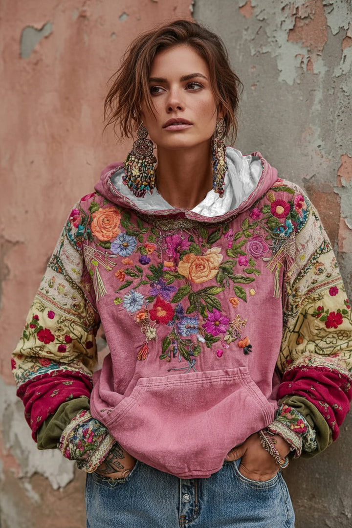 Mirevessa - Sudadera con capucha de tacto suave con bordado floral