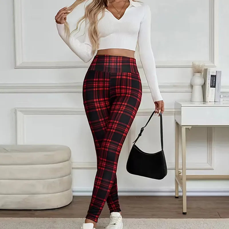 Estelyn - Leggings elásticos de cuadros clásicos