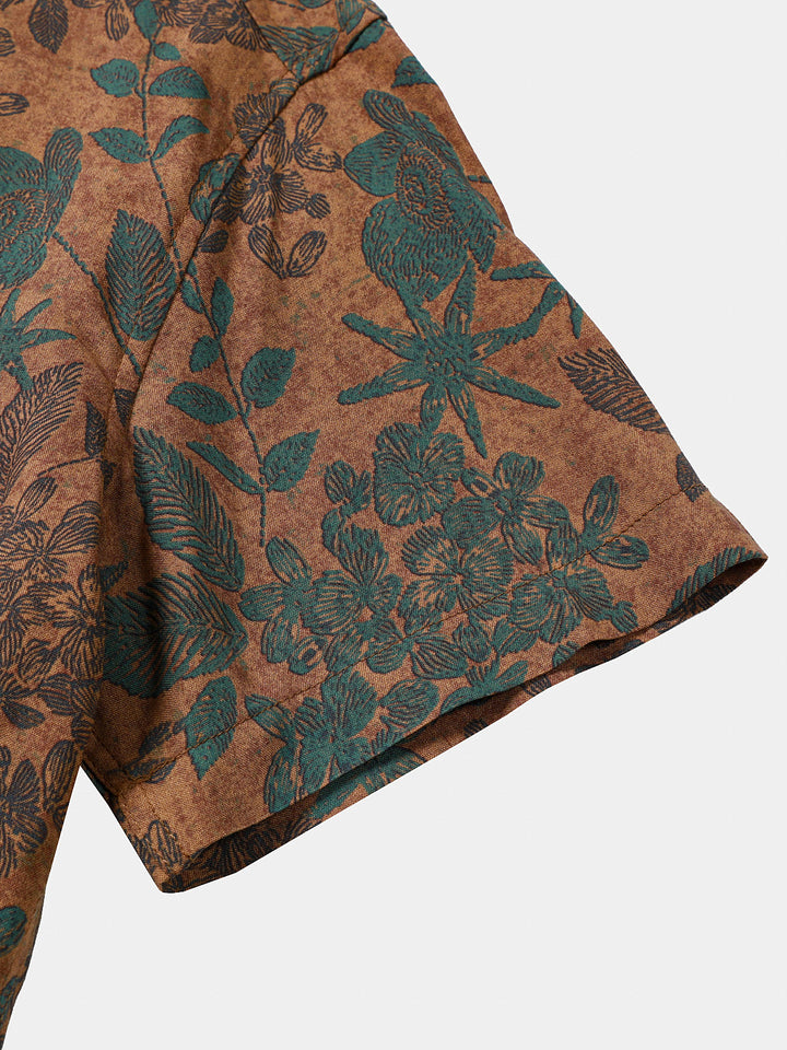 Leoric - Camisa ligera de manga corta con estampado floral