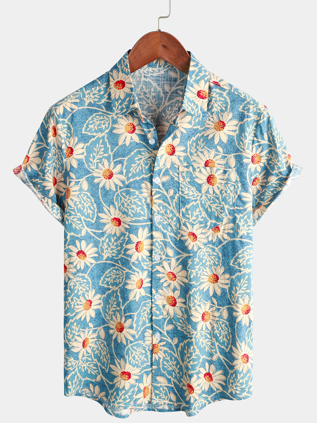 Leoric - Camisa ligera de manga corta con estampado floral