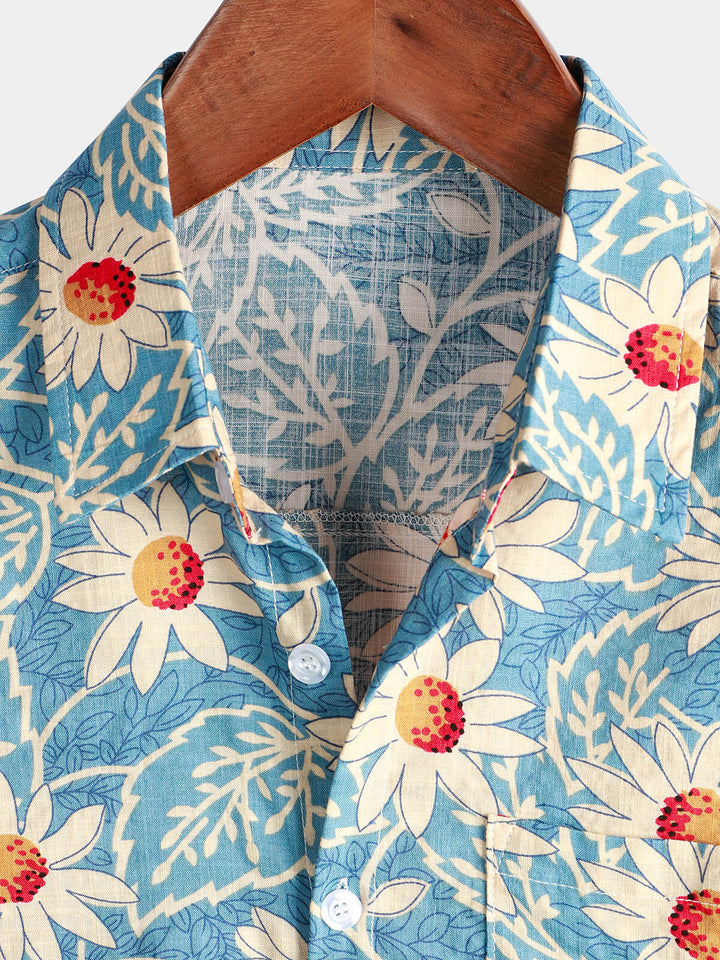 Leoric - Camisa ligera de manga corta con estampado floral