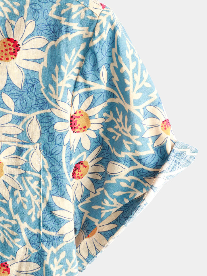 Leoric - Camisa ligera de manga corta con estampado floral