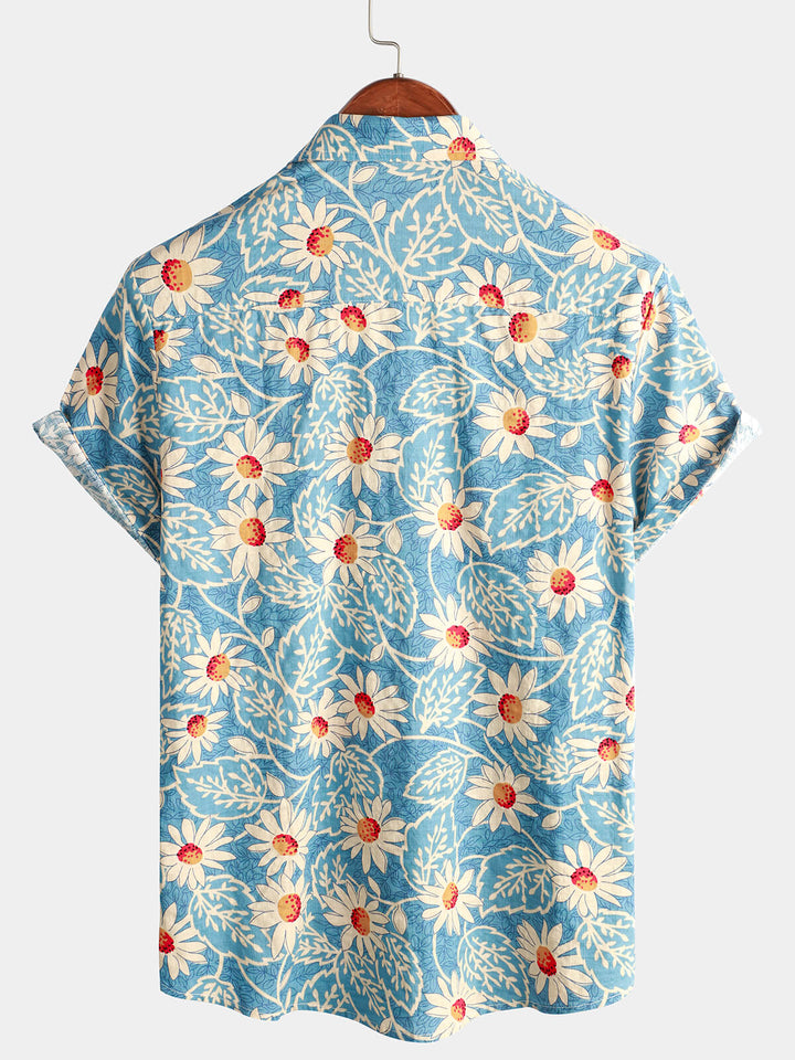 Leoric - Camisa ligera de manga corta con estampado floral