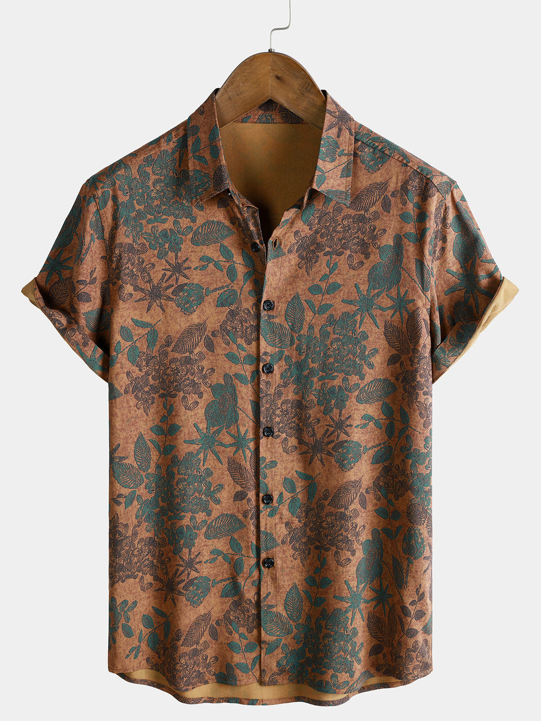 Leoric - Camisa ligera de manga corta con estampado floral