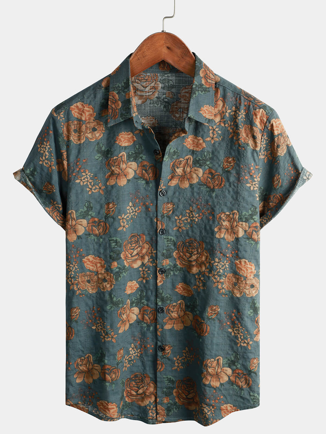 Leoric - Camisa ligera de manga corta con estampado floral