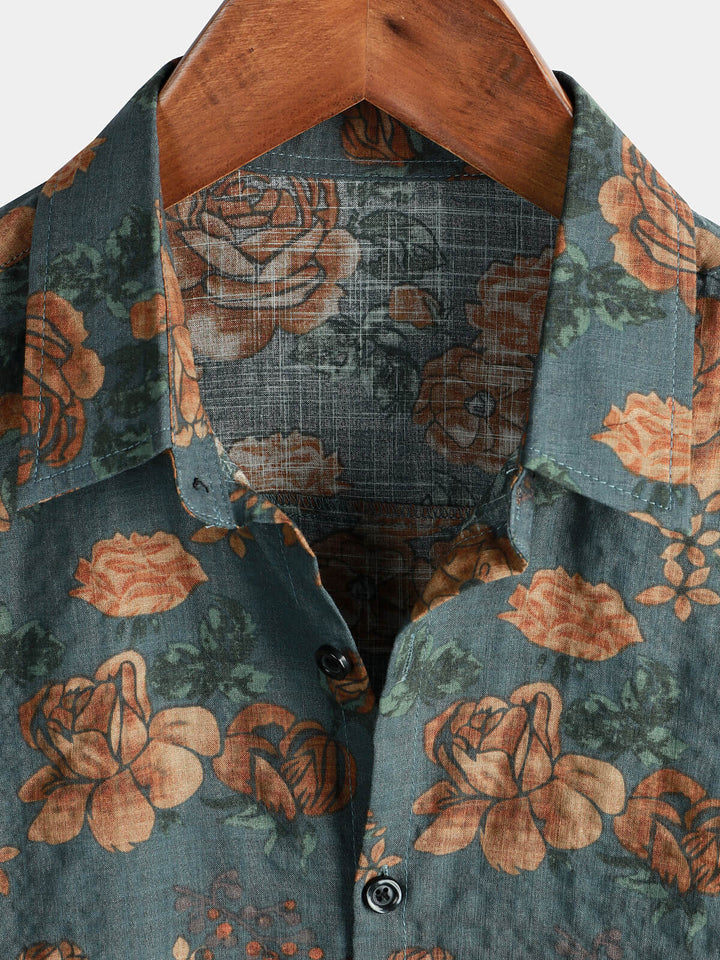 Leoric - Camisa ligera de manga corta con estampado floral