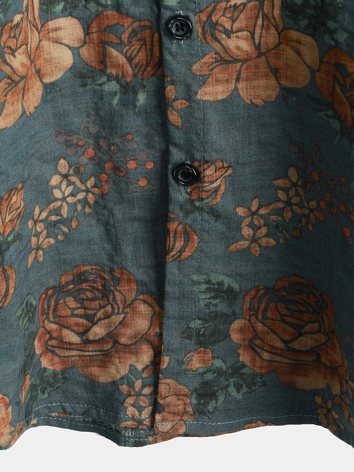 Leoric - Camisa ligera de manga corta con estampado floral