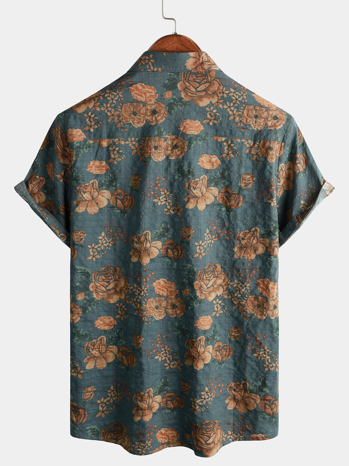 Leoric - Camisa ligera de manga corta con estampado floral