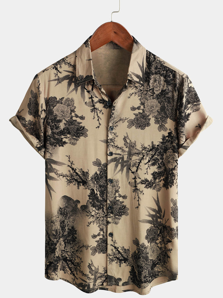 Leoric - Camisa ligera de manga corta con estampado floral