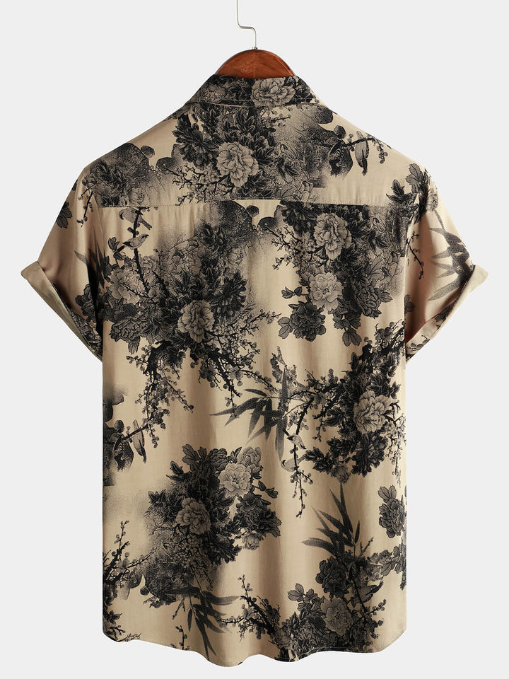 Leoric - Camisa ligera de manga corta con estampado floral