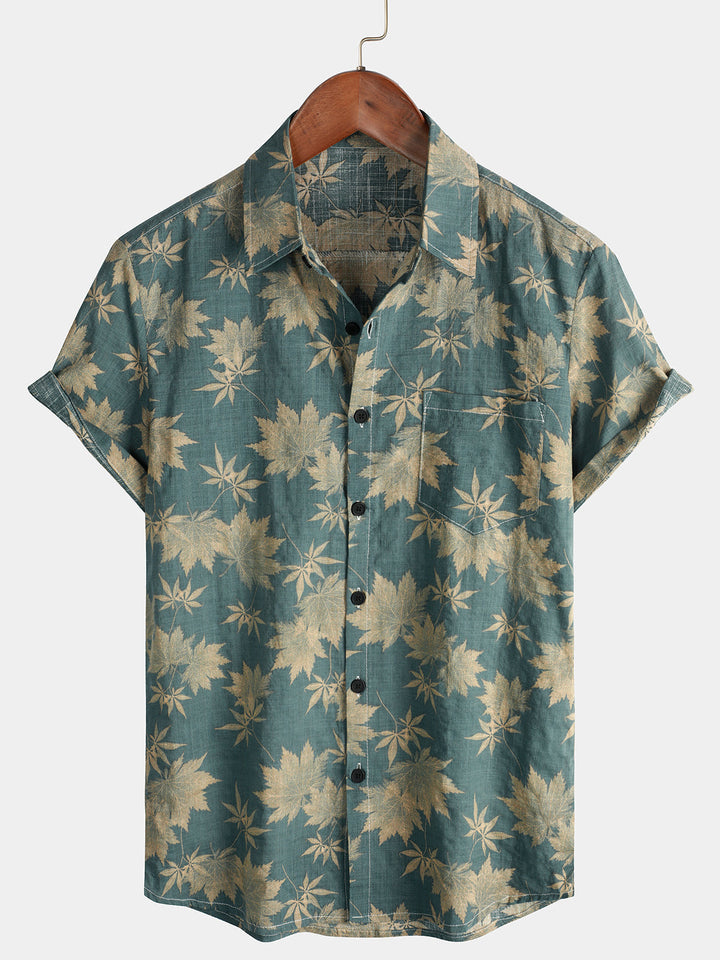 Leoric - Camisa ligera de manga corta con estampado floral