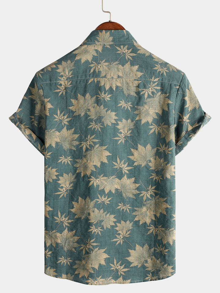 Leoric - Camisa ligera de manga corta con estampado floral