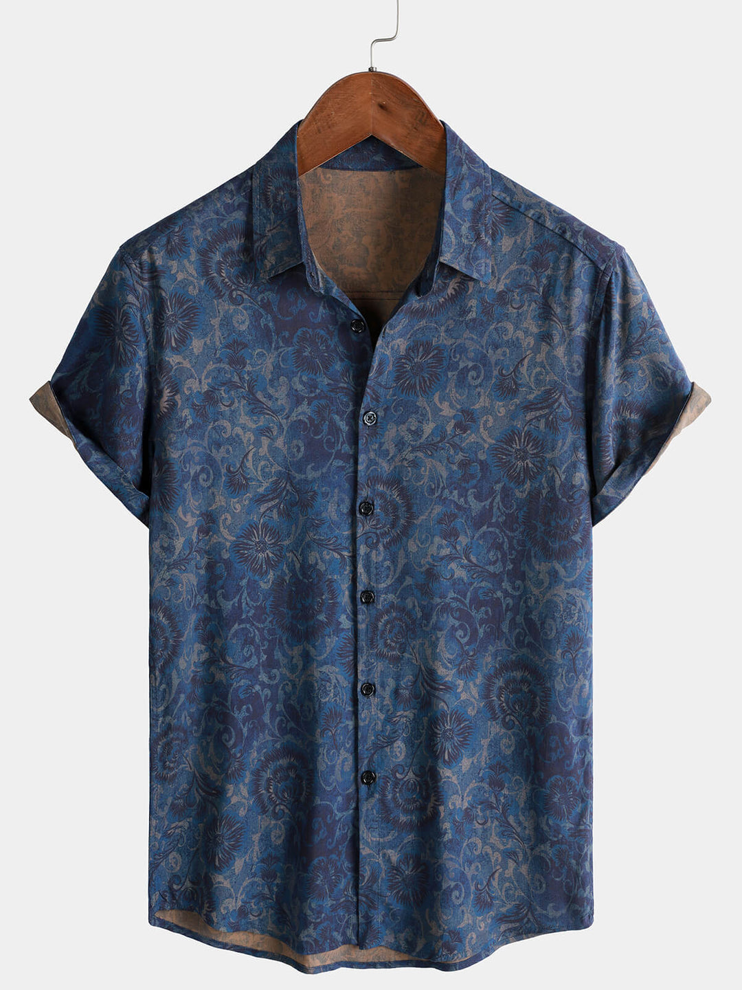 Leoric - Camisa ligera de manga corta con estampado floral