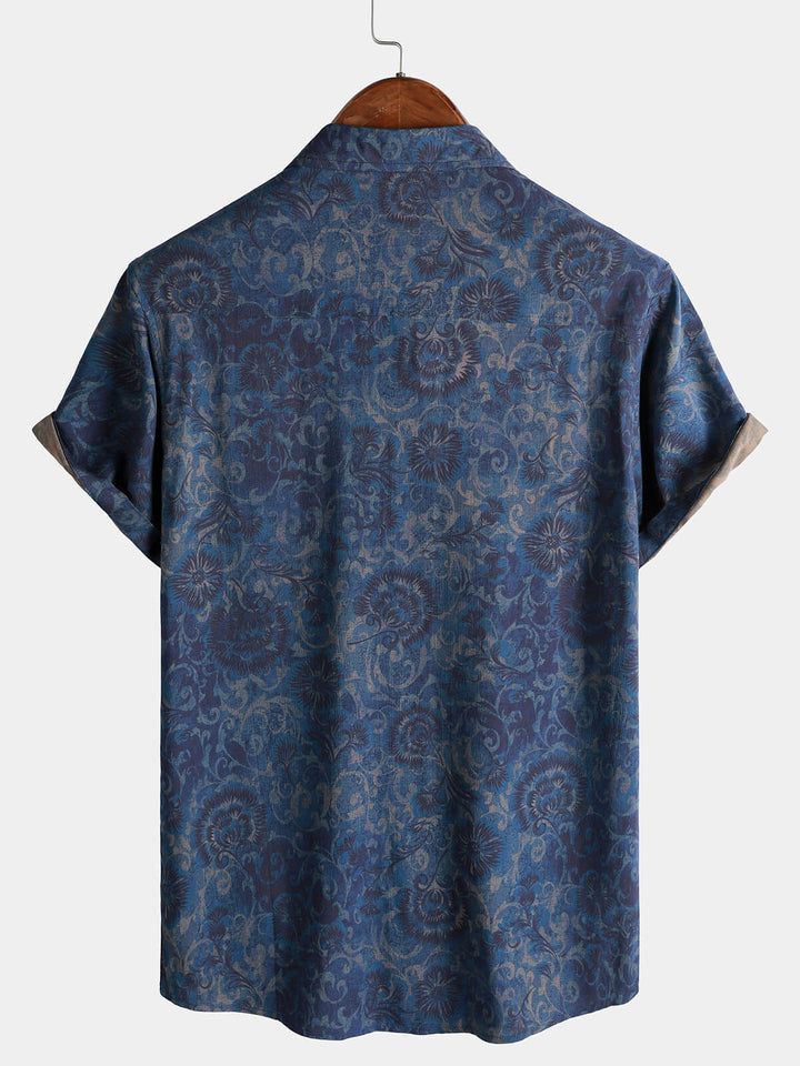 Leoric - Camisa ligera de manga corta con estampado floral